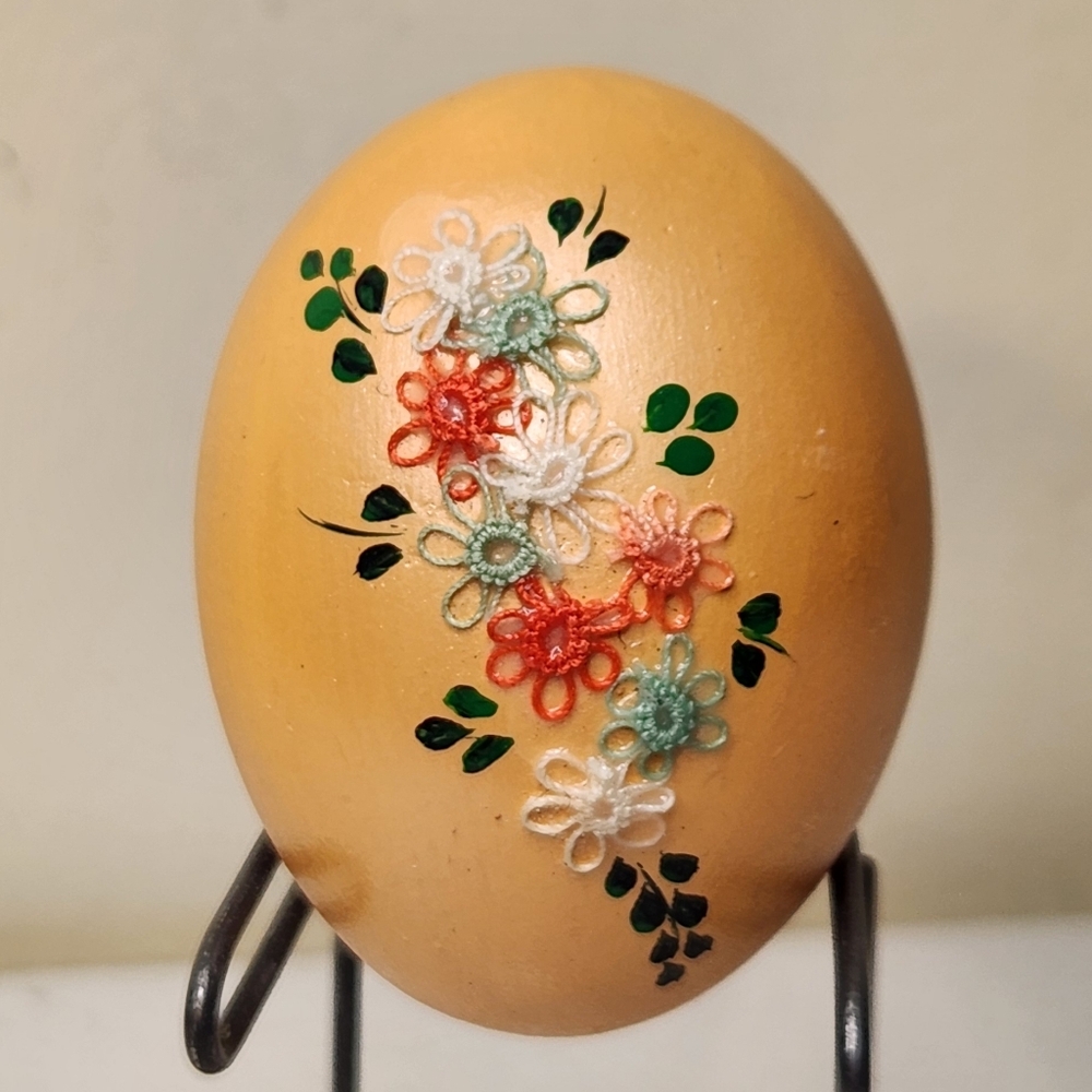 Vintage Ceramic Easter Egg With Floral Ribbon Design